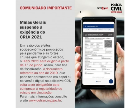 Minas Gerais suspende a exigência do CRLV 2021